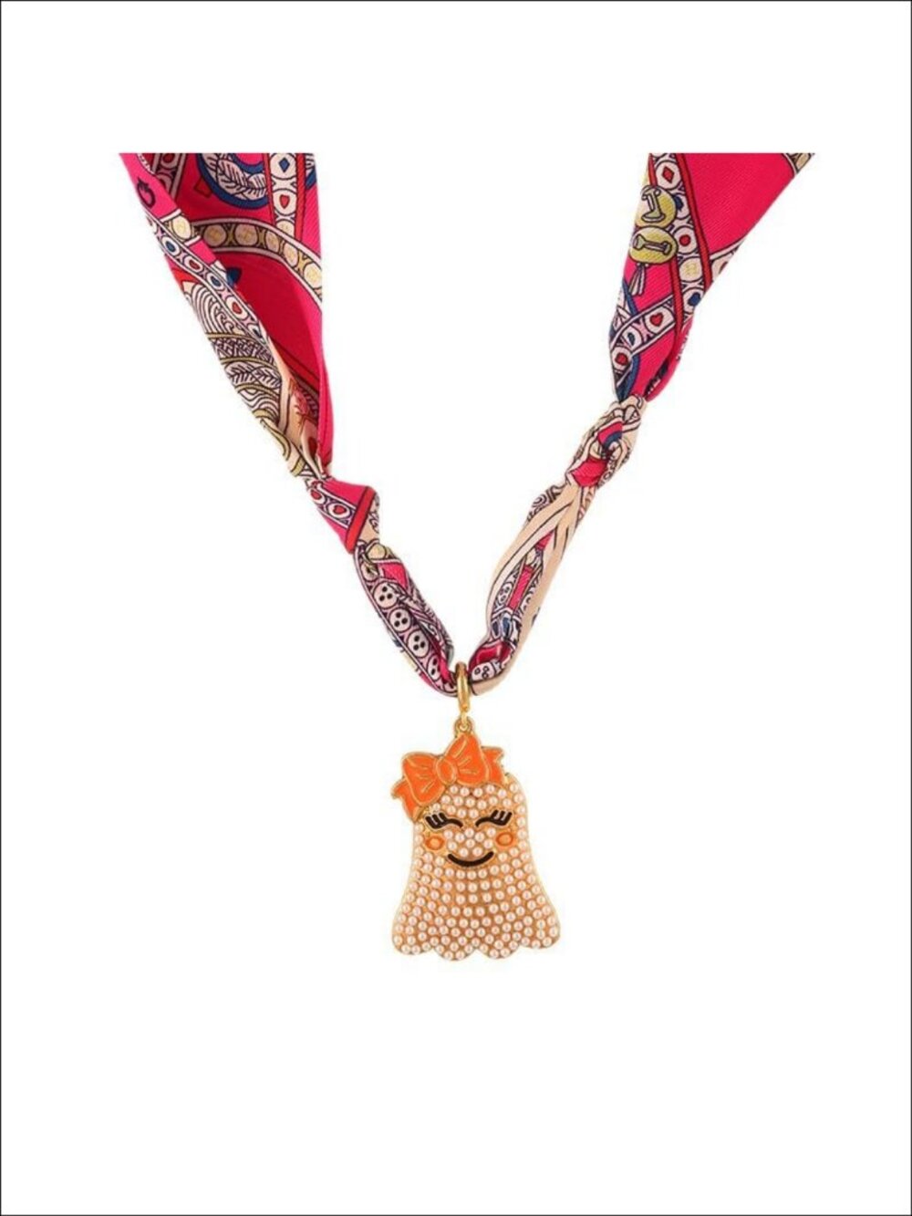 Scarf Necklace with Charm Silk Bandana Ghost Pendant Halloween